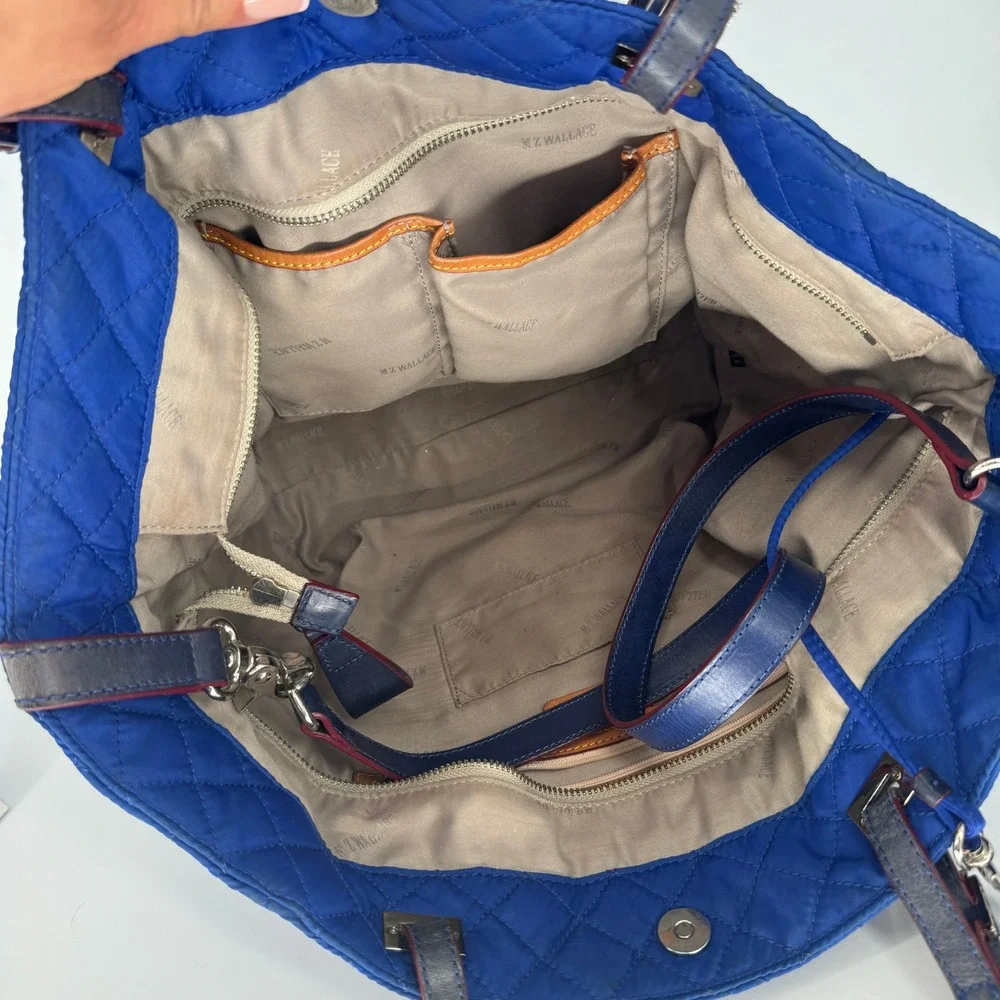MZ Wallace‎ Tote Bag Womens Blue Quilted Nylon Large Shoulder Travel Satchel Bag